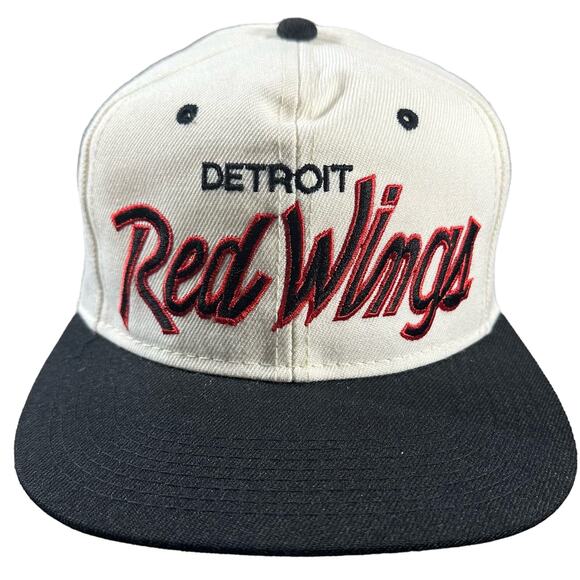 Vintage Detroit Red Wings Script Snapback Hat Sport Specialties NHL Center Ice - Picture 1 of 8